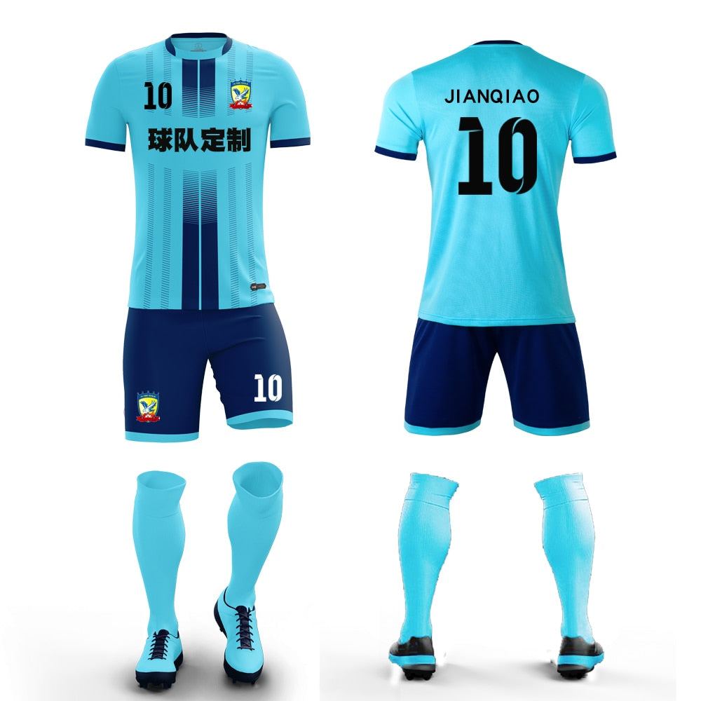 Soccer Jersey Set 2019 Adult Football Jersey Tracksuit Men Kids Soccer Training Suit Short Football Sport Kit Uniform Print